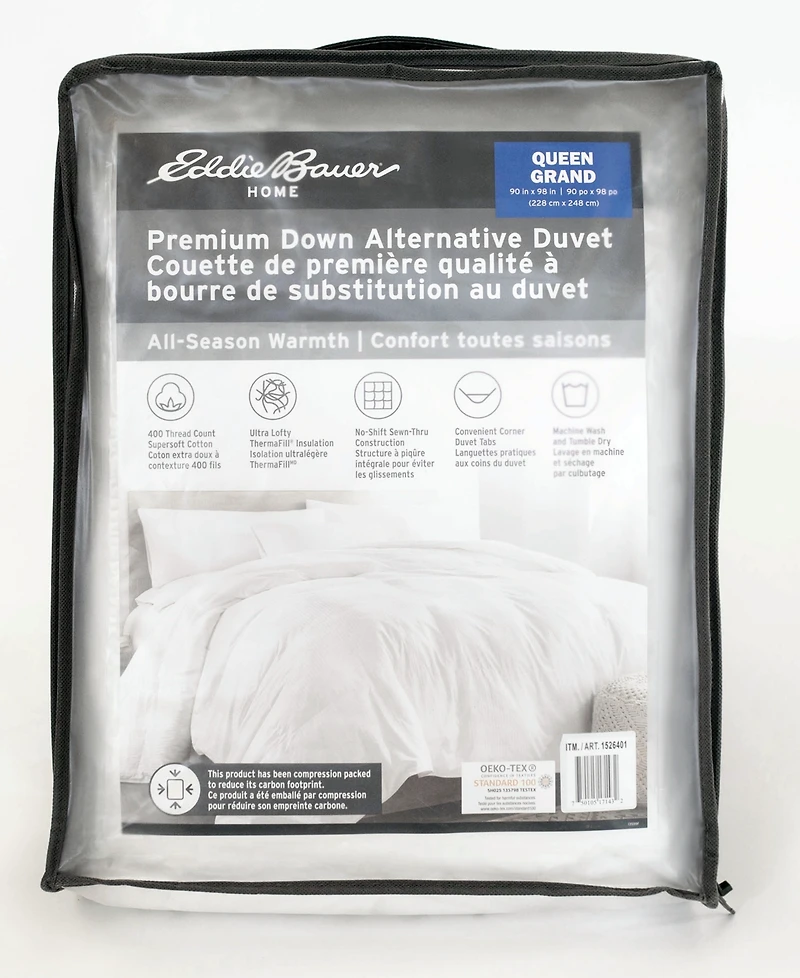 Eddie Bauer All Seasons 400 Thread Count Down Alternative Striped Luxury Oversized Duvet Insert