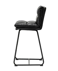 Glitzhome Set of 2 Leatherette Modern Thick Bar Stool with Metal Legs