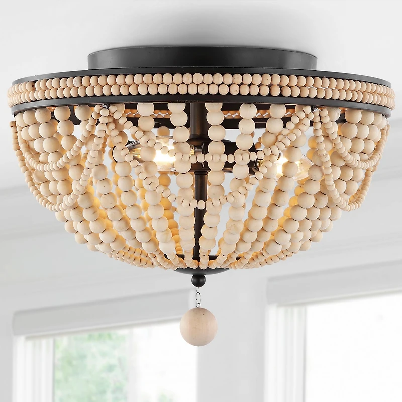 Dune Wood Bead Bohemian Farmhouse Iron Led Semi Flush Mount