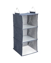 Household Essentials Hanging Cotton Blend Closet Organizer with 3 Storage Shelves, Denim