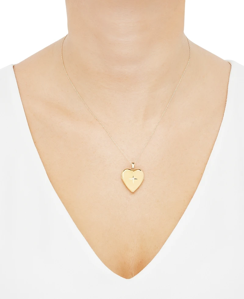 Diamond Accent Heart Locket 18" Pendant Necklace in 10k Gold