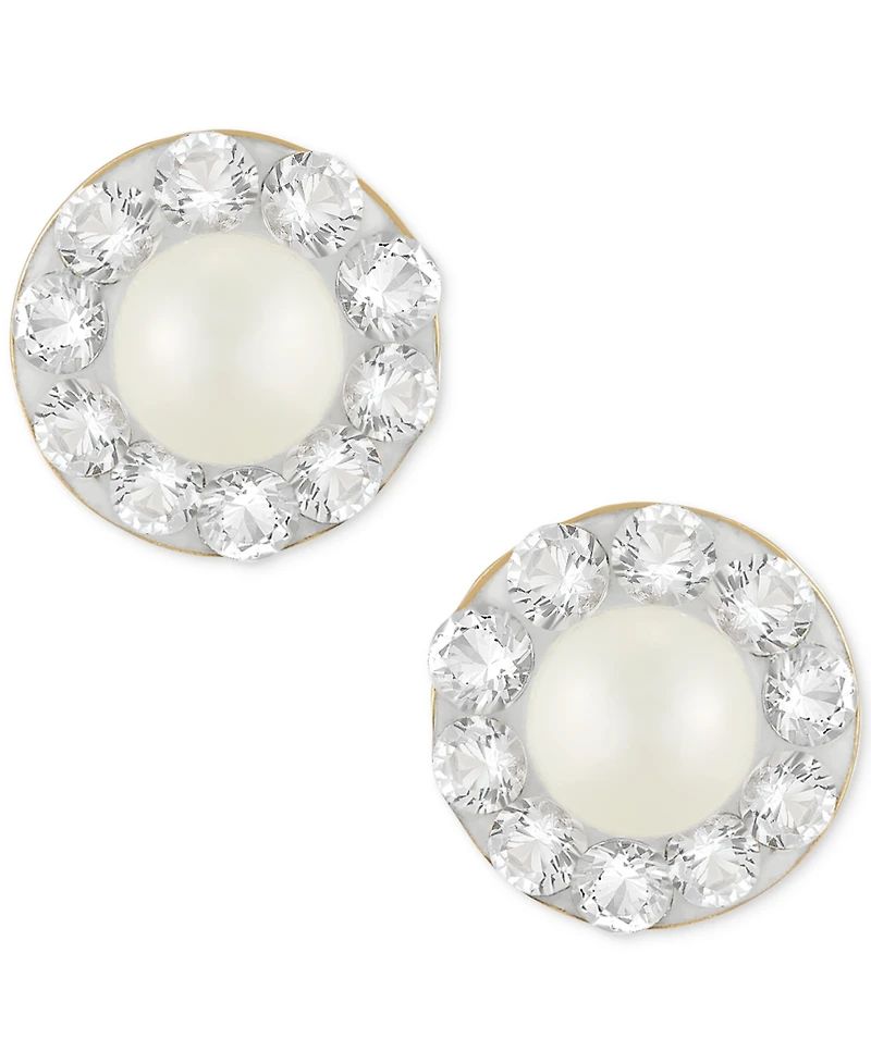 Children's Cultured Freshwater Pearl (3mm) and Crystal Stud Earrings in 14k Gold