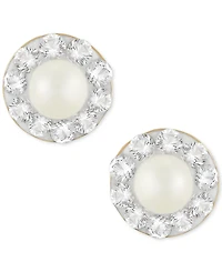 Children's Cultured Freshwater Pearl (3mm) and Crystal Stud Earrings in 14k Gold