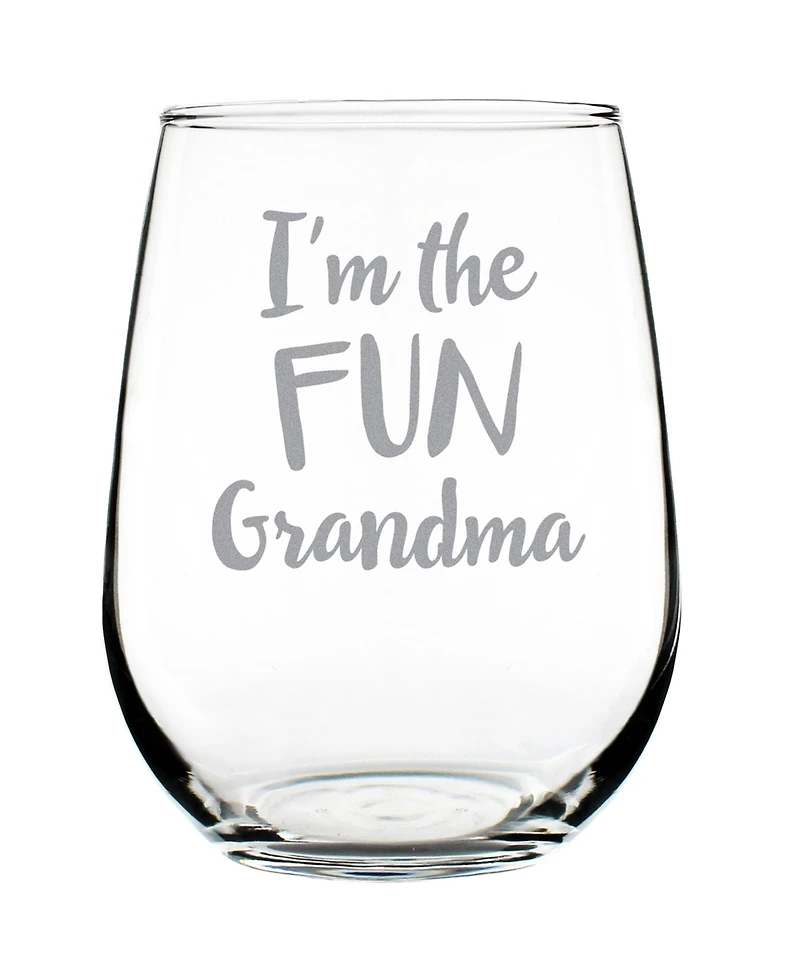 Bevvee I'm The Fun Grandma Grandparent Gifts Stem Less Wine Glass, 17 oz