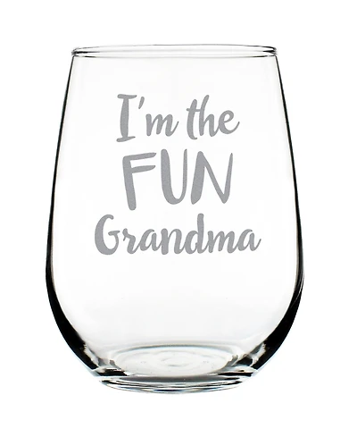 Bevvee I'm The Fun Grandma Grandparent Gifts Stem Less Wine Glass, 17 oz