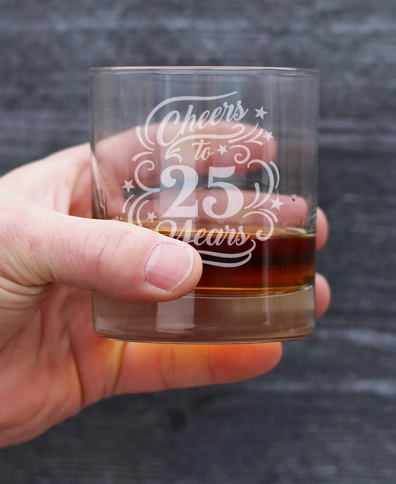 Bevvee Cheers to 25 Years 25th Anniversary Gifts Whiskey Rocks Glass, 10 oz