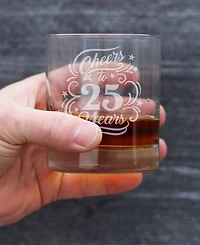 Bevvee Cheers to 25 Years 25th Anniversary Gifts Whiskey Rocks Glass, 10 oz