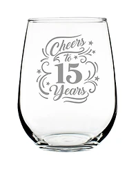 Bevvee Cheers to 15 Years 15th Anniversary Gifts Stem Less Wine Glass, 17 oz