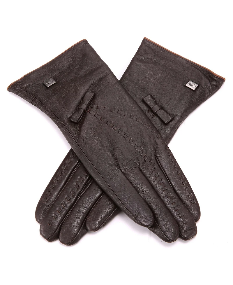 Women's Bow and Stitch Touchscreen Sheepskin Gloves