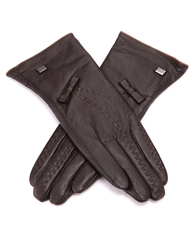 Women's Bow and Stitch Touchscreen Sheepskin Gloves