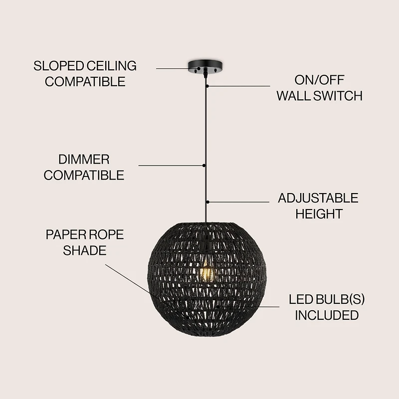 Luna Bohemian Modern Woven Rattan iron Led Pendant