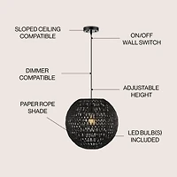 Luna Bohemian Modern Woven Rattan iron Led Pendant