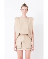 Women's Shoulder Padded Leather Top