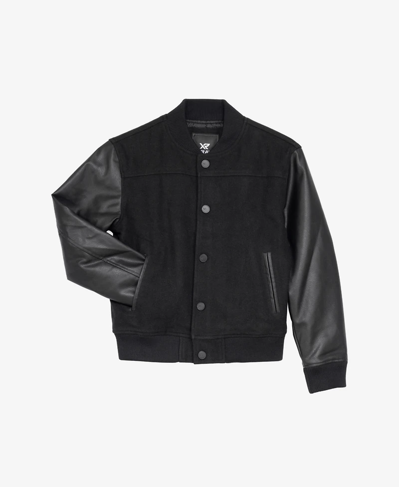 Xray Boy's Wool Varsity Bomber Jacket With Grainy Pu Sleeves