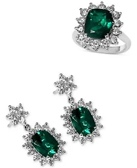 Effy Lab Grown Emerald Lab Grown Diamond Halo Ring Drop Earrings Collection In 14k White Gold