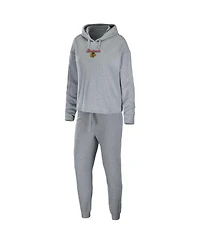 Women's Wear by Erin Andrews Heather Gray Chicago Blackhawks Logo Pullover Hoodie and Pants Sleep Set