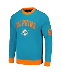 Men's Tommy Hilfiger Aqua, Orange Miami Dolphins Reese Raglan Tri-Blend Pullover Sweatshirt