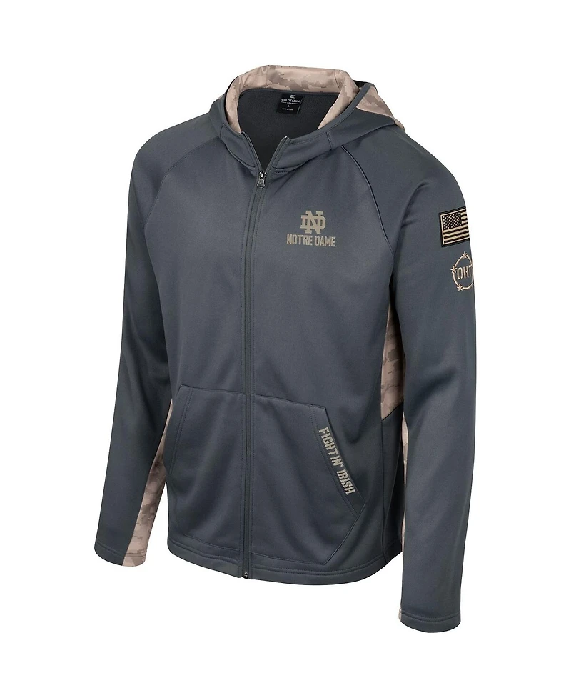 Men's Colosseum Charcoal Notre Dame Fighting Irish Oht Military-Inspired Appreciation Camo Raglan Full-Zip Hoodie