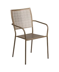 Commercial Grade 28" Square Metal Garden Patio Table Set W/ 2 Back Chairs
