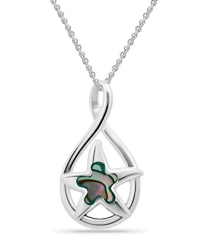 Macys Abalone Inlay Starfish Motif Pendant Necklace Starfish Motif Fishhook Drop Earrings