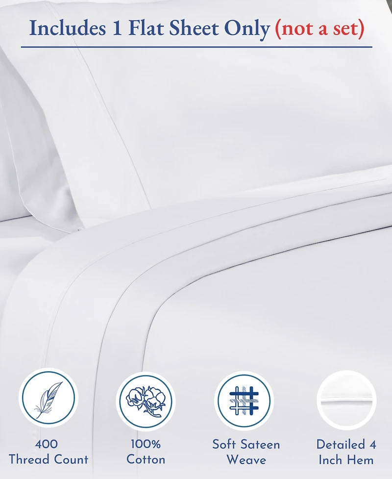 Luxury Flat Sheet Only - 400 thread count 100% Cotton Sateen, Soft, Breathable & Durable Top by California Design Den -King