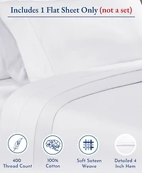 Luxury Flat Sheet Only - 400 thread count 100% Cotton Sateen, Soft, Breathable & Durable Top by California Design Den -King