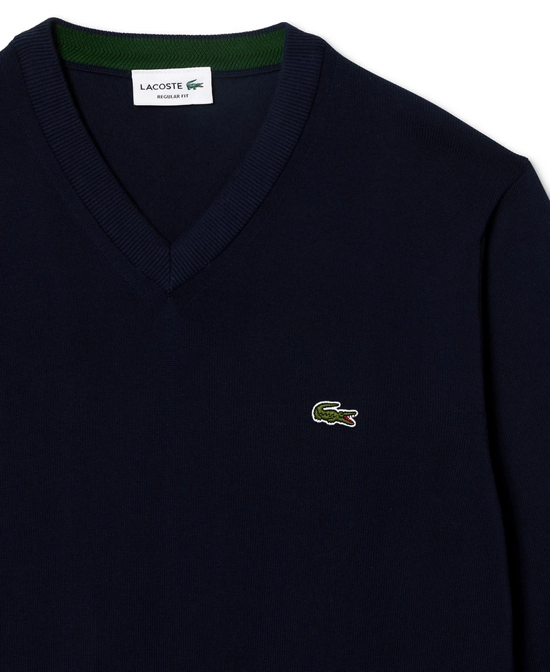 Lacoste Men's Regular-Fit Solid V-Neck Sweater 