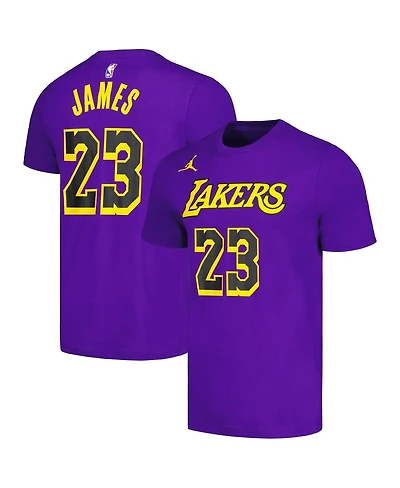 Men's Jordan LeBron James Purple Los Angeles Lakers 2022/23 Statement Edition Name and Number T-shirt