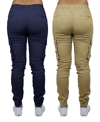 Galaxy By Harvic Women's Loose Fit Cotton Stretch Twill Cargo Joggers Set, 2 Pack