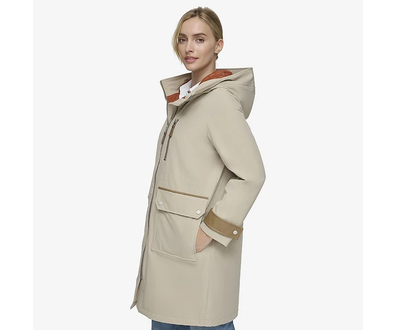 Women's Gemas Lightweight Parka Coat With Matte Shell and Faux Leather Details