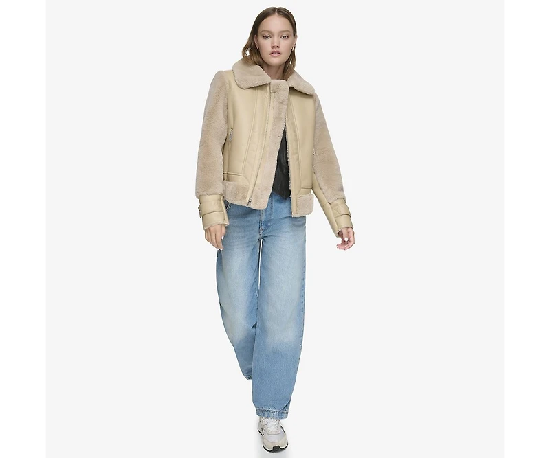 Women's Vellica Pebbled Faux Shearling Moto Jacket