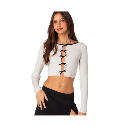 Women's Billy bow cut out ribbed crop top