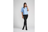 Brooke Faux Leather Crew Top-sky