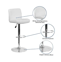 2 Pack Contemporary Vinyl Adjustable Height Barstool With Rolled Seat And Chrome Base