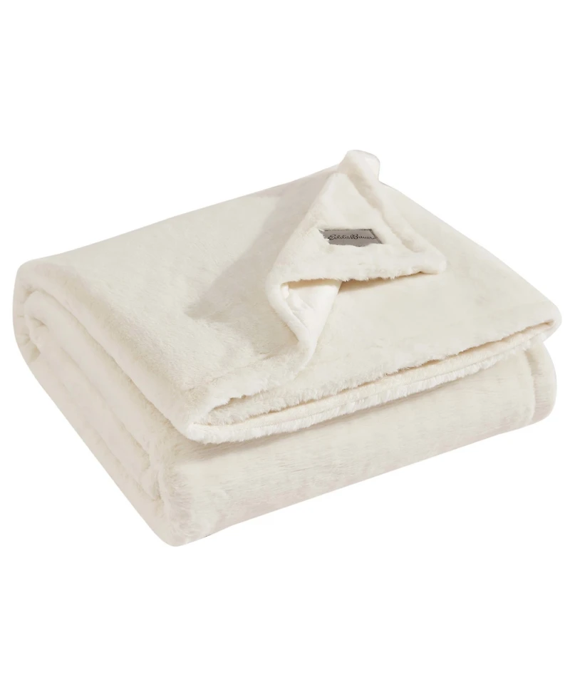 Eddie Bauer Solid Natural Faux Fur Reversible Throw, 60" X 50"