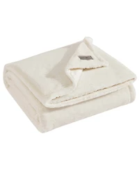 Eddie Bauer Solid Natural Faux Fur Reversible Throw, 60" X 50"