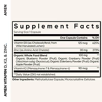 Amen Vitamin D, K2 & Zinc, Cholecalciferol D3 5000 Iu, Organic Whole Food Blend with Apple, Blueberry, Cranberry, Elderberry Powder Fruits, D3 K2 Vita