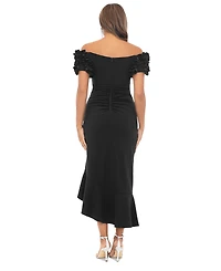 Xscape Petite Off-the-Shoulder Ruffle-Sleeve Midi Dress