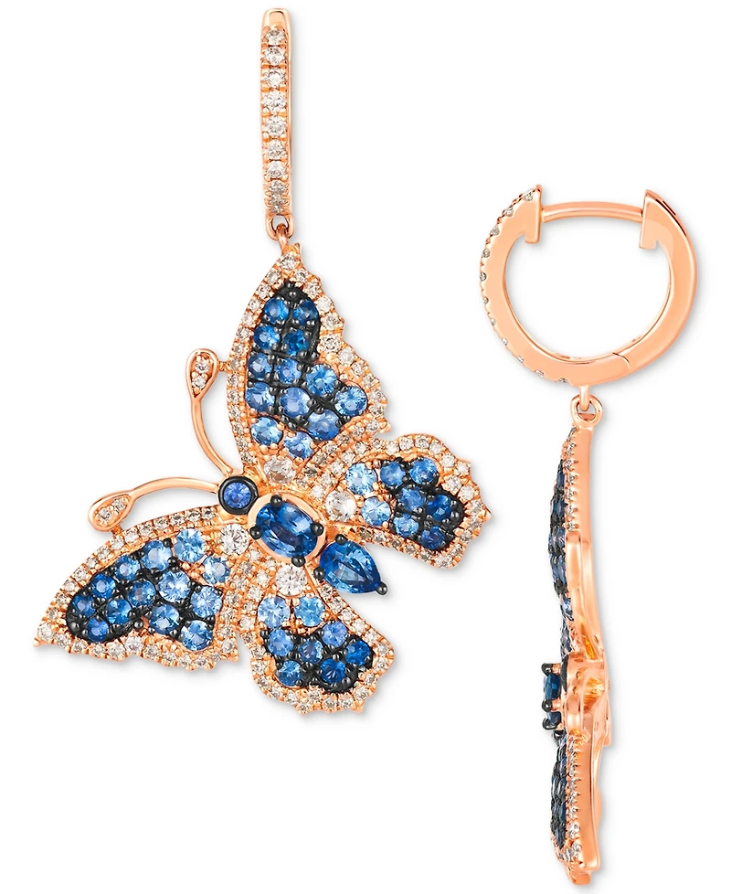 Le Vian Multi-Sapphire (3-1/4 ct. t.w.) & Diamond (7/8 ct. t.w.) Butterfly Drop Earrings in 14k Rose Gold