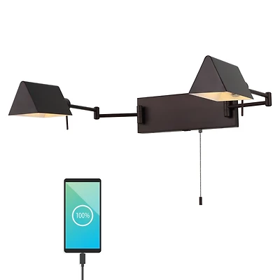 Jonathan Y Arlo Farmhouse Industrial Single Swing Arm Plug In Or Hardwired Iron Led Wall Sconce with Pull Chain