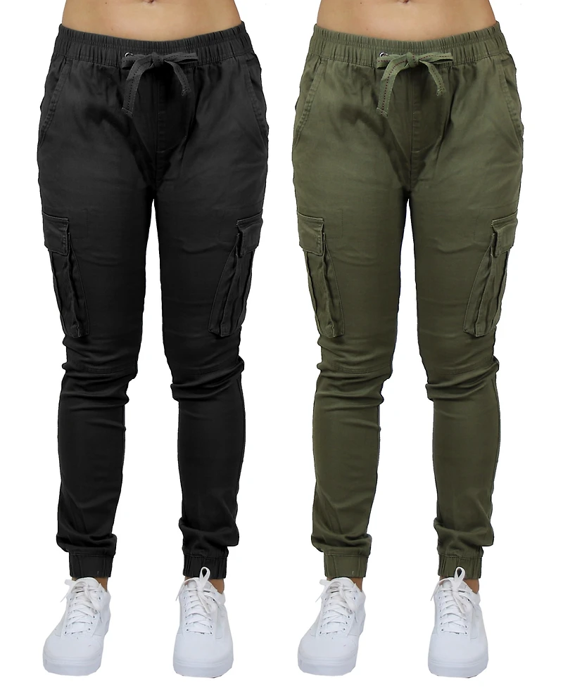 Galaxy By Harvic Women's Loose Fit Cotton Stretch Twill Cargo Joggers Set, 2 Pack
