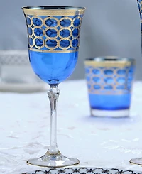 Lorren Home Trends Cobalt Blue Wine Goblet with Gold-Tone Rings