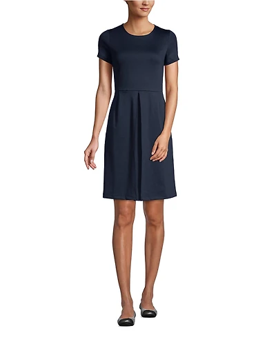Lands' End Women's School Uniform Short Sleeve Ponte Dress Top of Knee