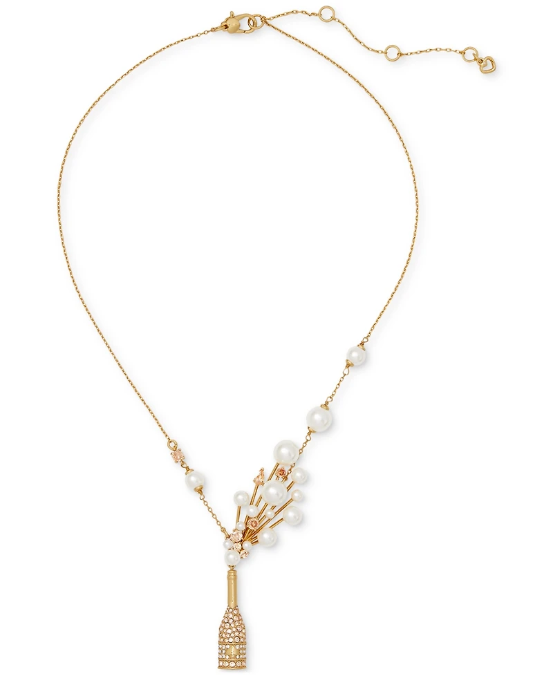 Kate Spade New York Gold-Tone Crystal & Imitation Pearl Champagne Statement Pendant Necklace, 15" + 3" extender