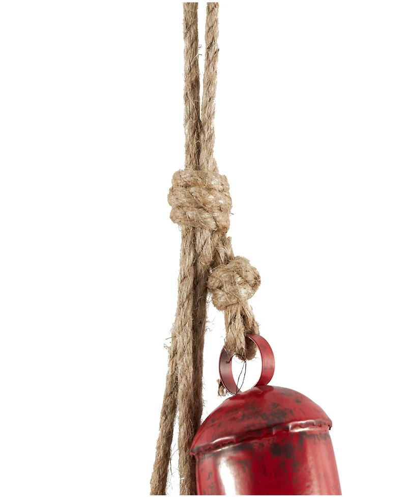 Rosemary Lane Metal Tibetan Inspired Decorative Cow Bell with Jute Hanging Rope, 4" x 3" x 29"