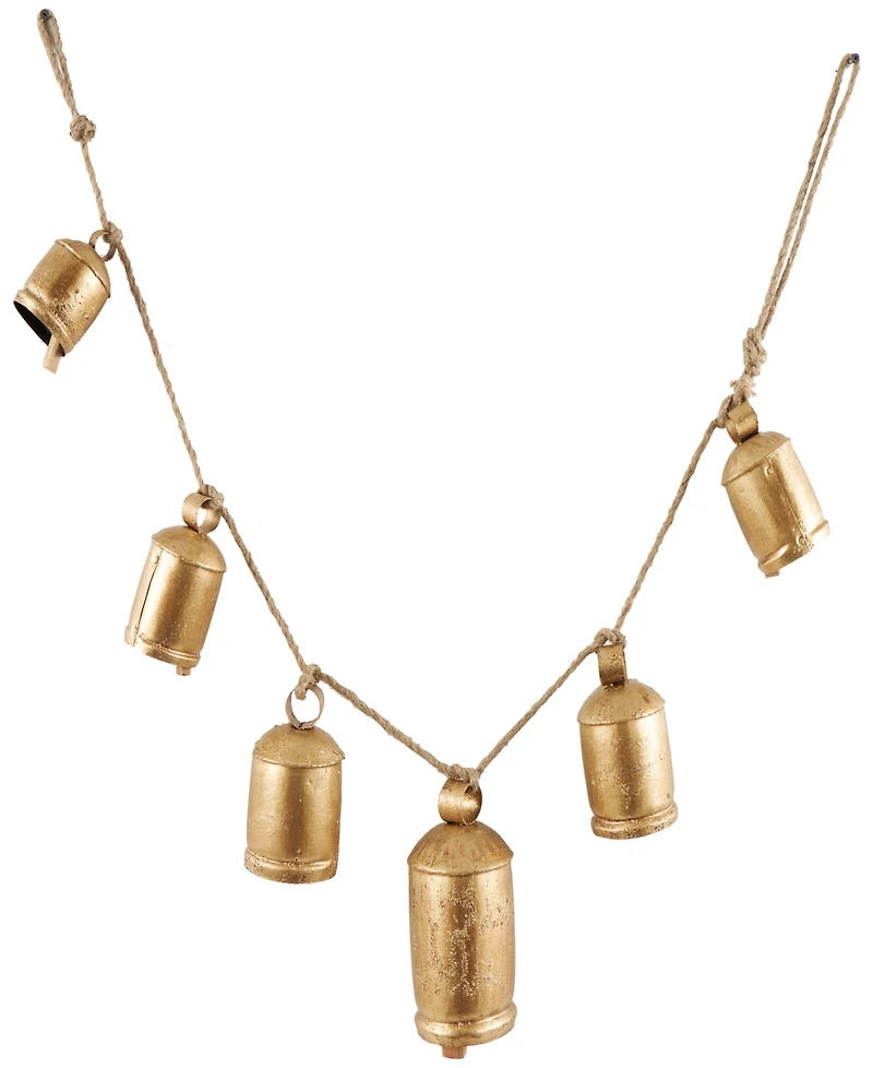 Rosemary Lane Metal Tibetan Inspired String Hanging Decorative Cow Bell with Jute Hanging Rope