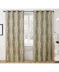 Hlc.me Paris Paisley Decorative Print Damask Pattern Light Reducing Filtering Grommet Window Curtain Panels, Set of 2 (Sage green