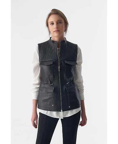 Furniq Uk Women's Stitch Drawstring Sleeveless Jacket, Waistcoat, Black