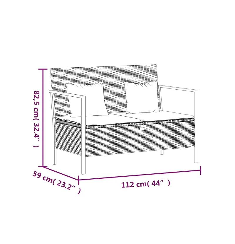 2-Seater Patio Bench with Cushions Black Poly Rattan