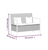 2-Seater Patio Bench with Cushions Black Poly Rattan